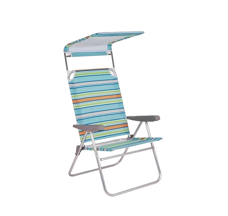 3 Position Aluminum Deluxe Folding Camping Outdoor Garden Sun Roof Patio Beach Chair with Canopy and Storage Pouch