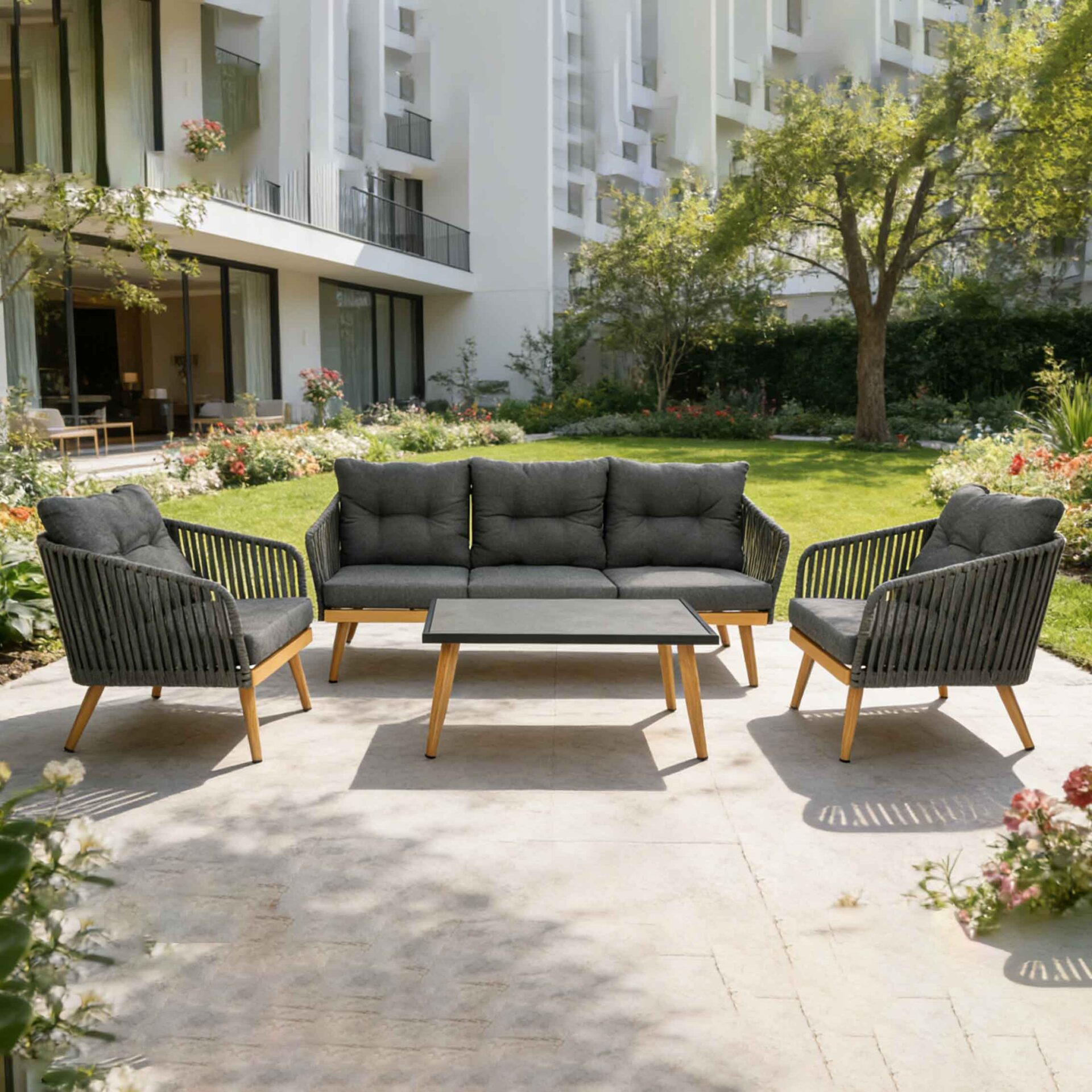 Terni 4 Piece Sofa Seating Group Conversation Set with Cushions AF4208