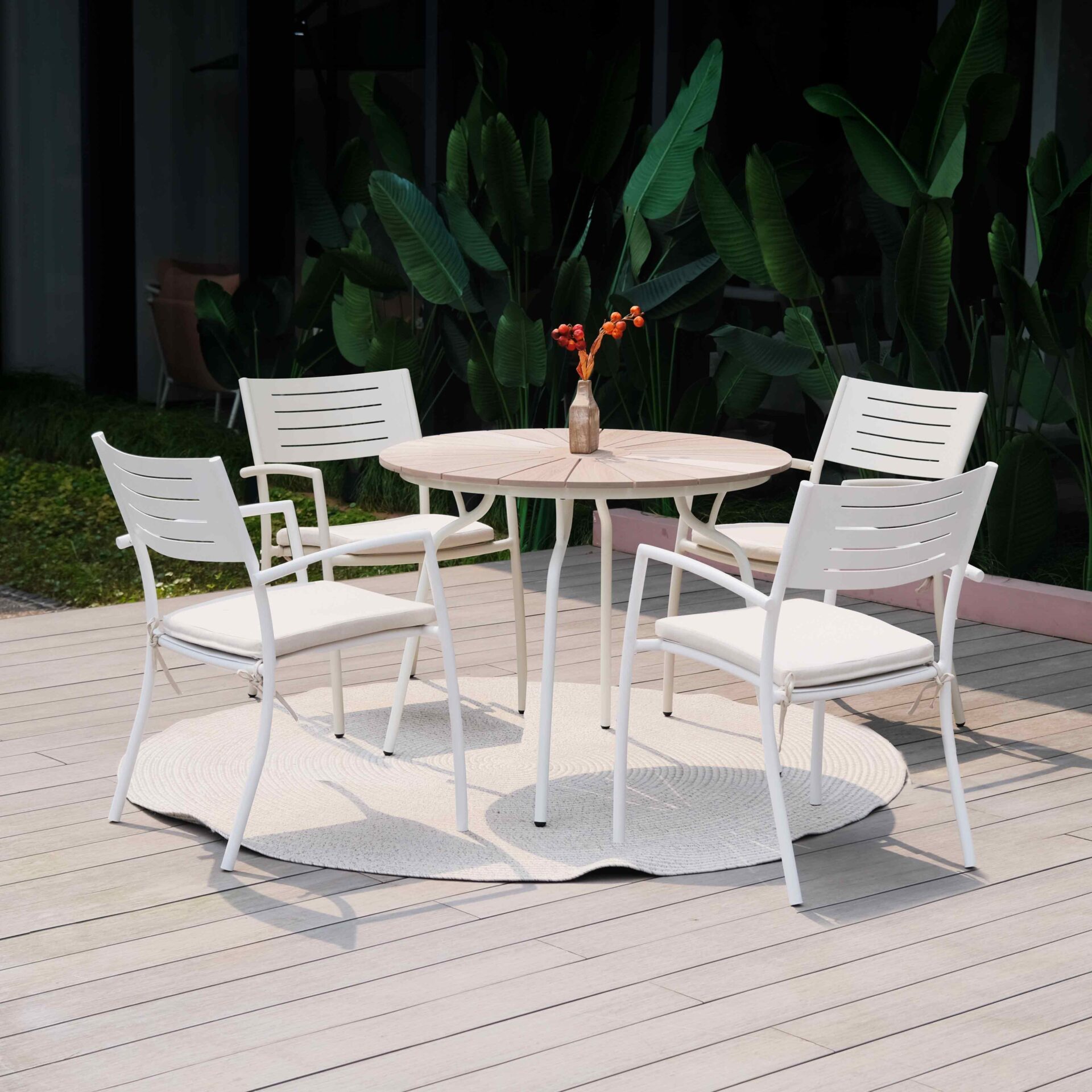 5-Piece Patio Dining Set with Lightweight Aluminum Frame and Weather-Resistant Spun Poly Fabric