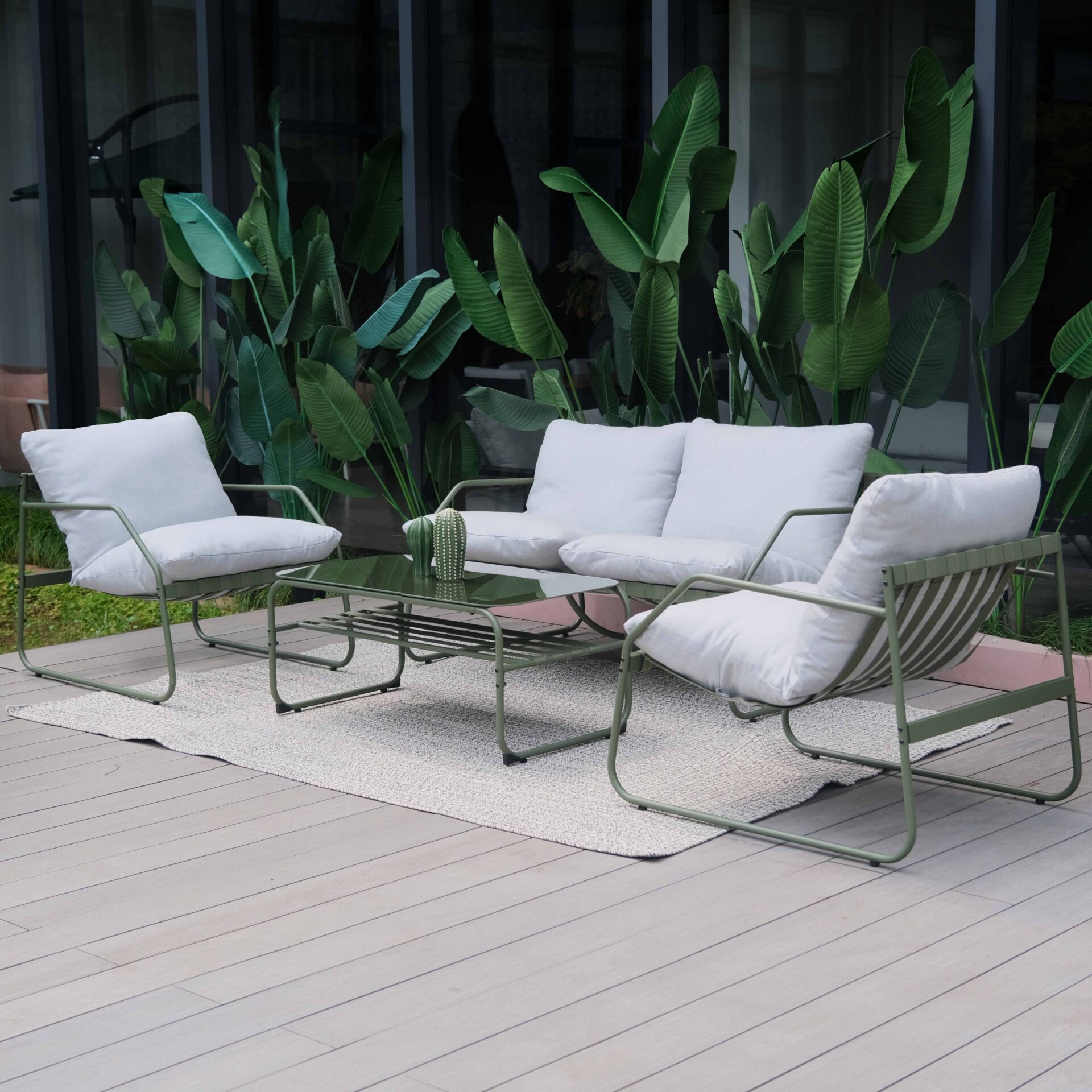 4 Piece Steel and Rope Conversation Sofa Set with Cushions SF6401