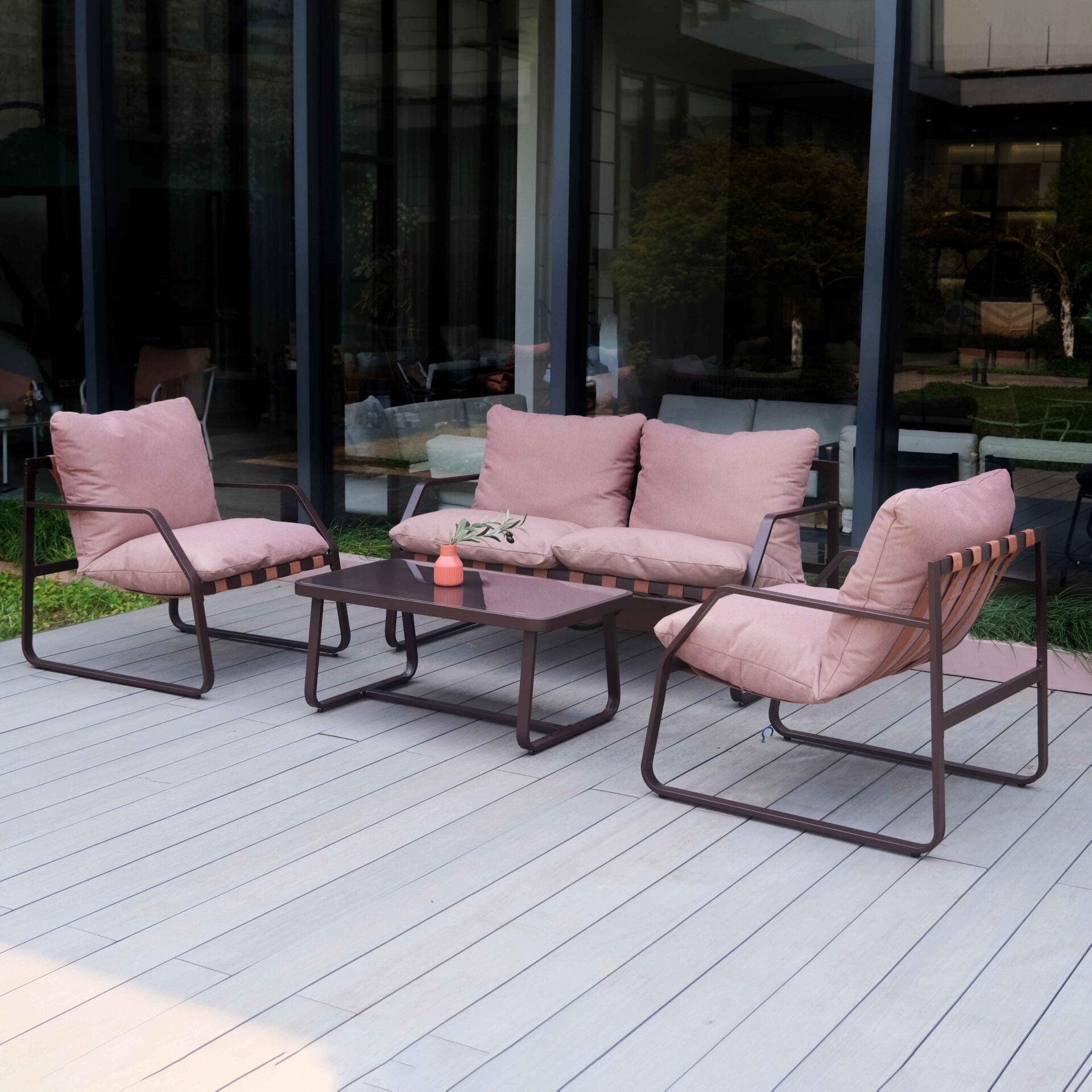 4-Piece Outdoor Sofa Set with Spun Poly Fabric and Steel Frame – Ideal for Patio Seating