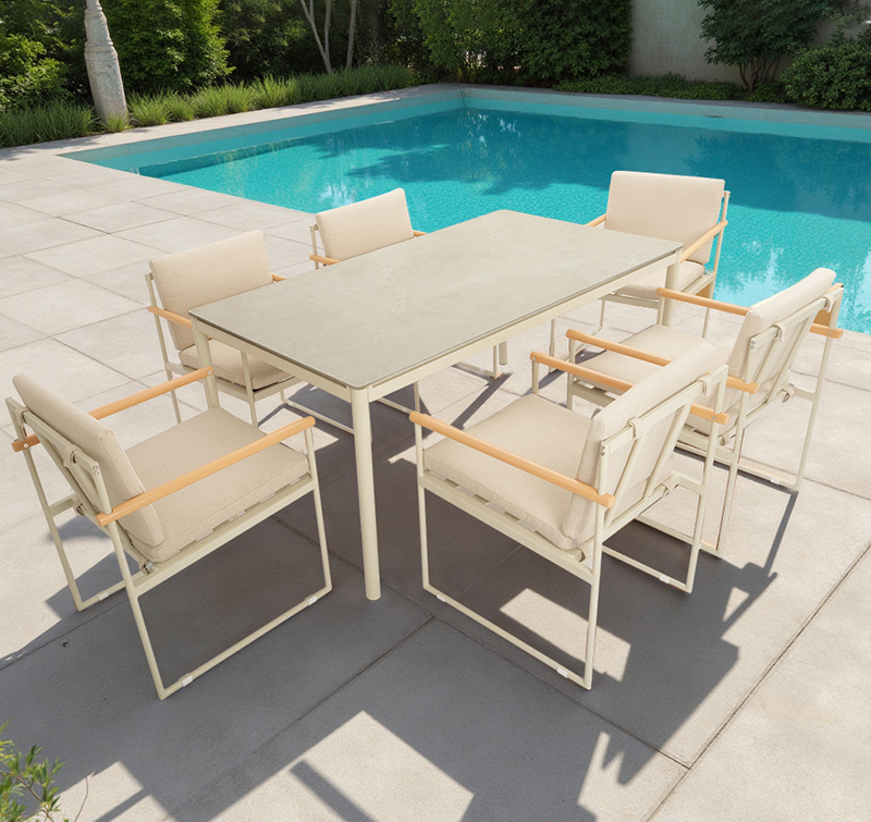 Durable 7-Piece All-Weather Outdoor Dining Set with Poly Stone Top