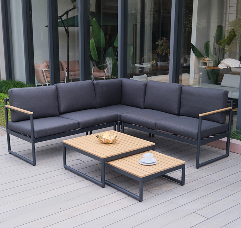 Modular 5-Piece Outdoor Sectional Sofa Set with Polywood Table Top & 2 Seating Designs