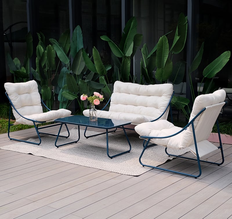Positano Style 4pc Outdoor Sofa Set, Steel Frame & Glass Top
