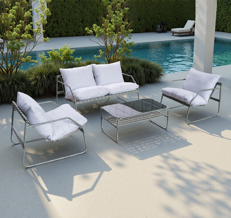 4-Piece Outdoor Sofa Set Including Tempered Glass Table – Durable Steel Frame and Spun Poly Fabric