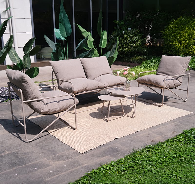 5-Piece Modular Seating Group with Recycled SDP Fabric and Sturdy Steel Plate Table Tops