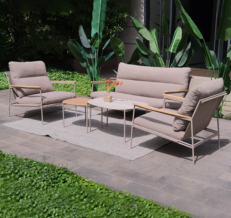 5-Piece Outdoor Living Set Featuring Eco-Friendly Recycled Fabric and a Natural Slate Table Top