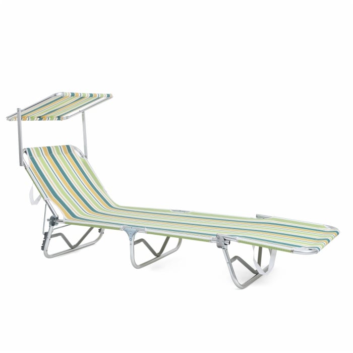 Sun Lounge Chair Aluminium Beach Folding Chaise Lounger Outdoor Bed with Canopy