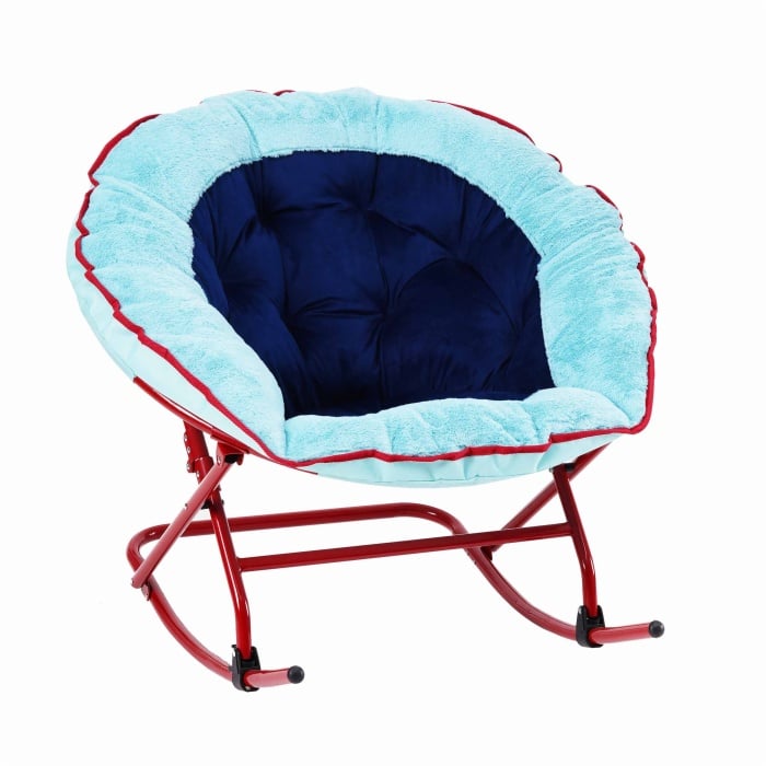 Comfy Moon Chair Folding Metal Frame Woven Cotton Round Rocking Saucer Chair