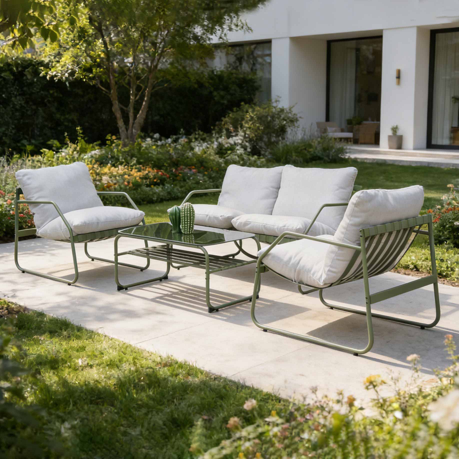 5-Piece Outdoor Patio Set with Steel Frame & Spun Poly Fabric Cushions